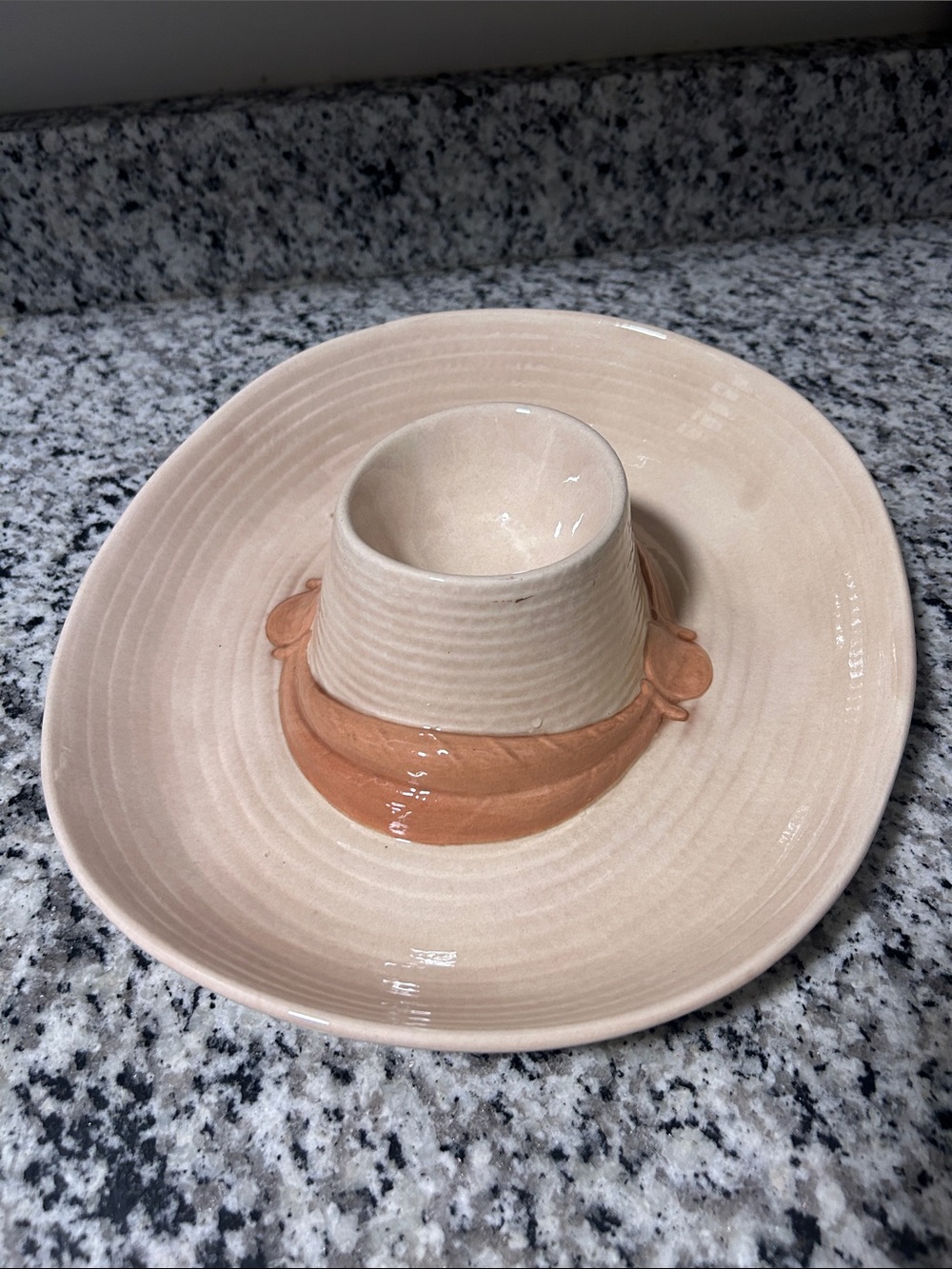 Handmade Beige Ceramic Chip and Dip Serving Plate